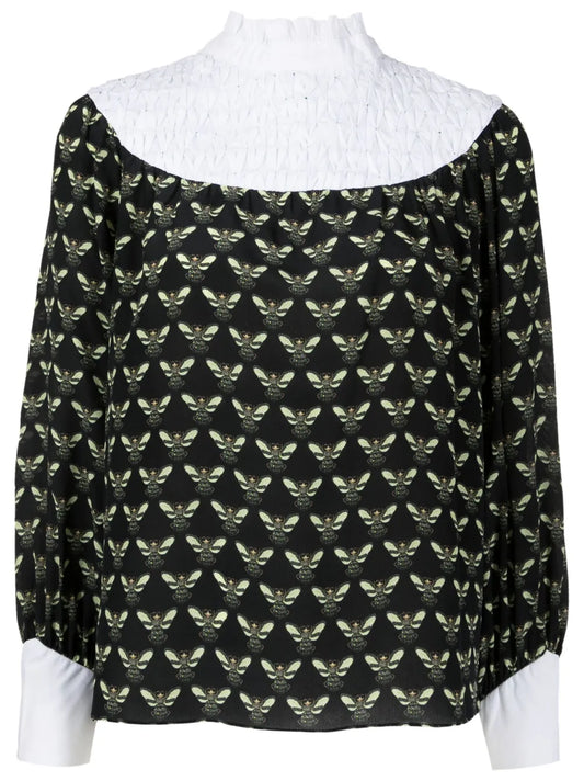Ronnie Bee-Print Silk-Cotton Blouse