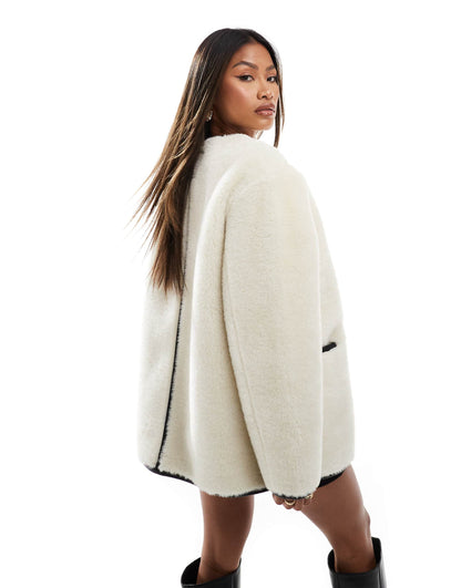 Contrast Toggle Teddy Coat