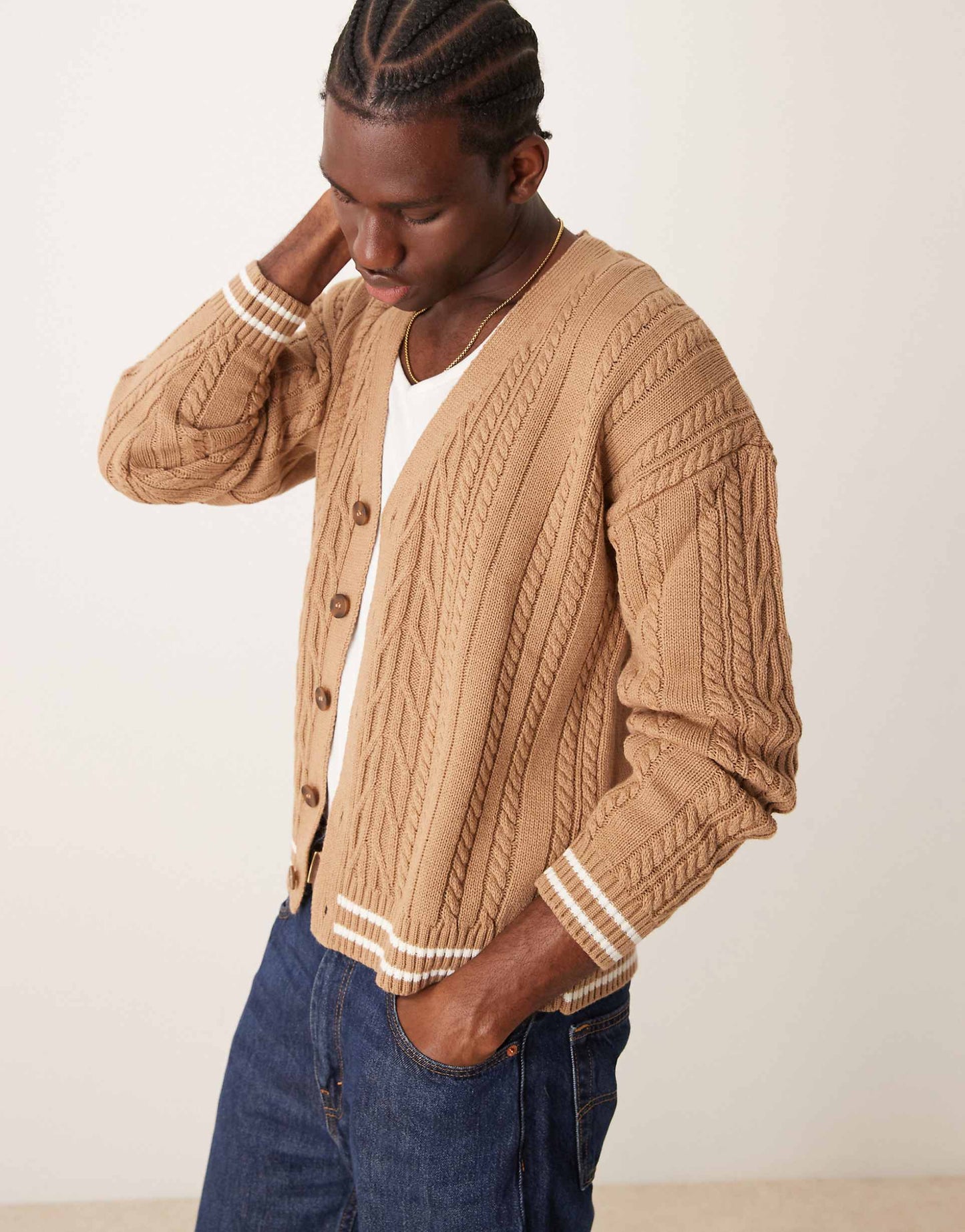 Relaxed Boxy Fit Cable Knitted Cardigan