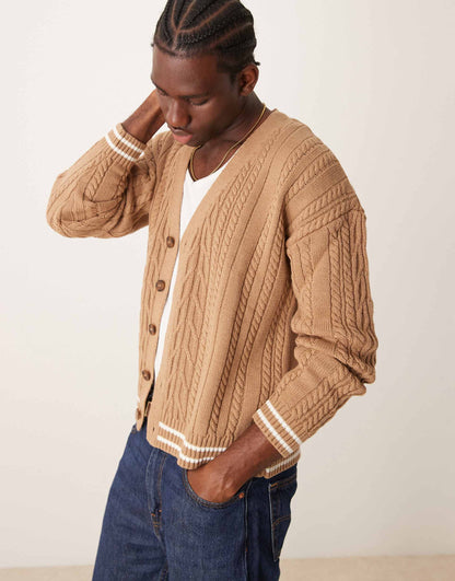 Relaxed Boxy Fit Cable Knitted Cardigan