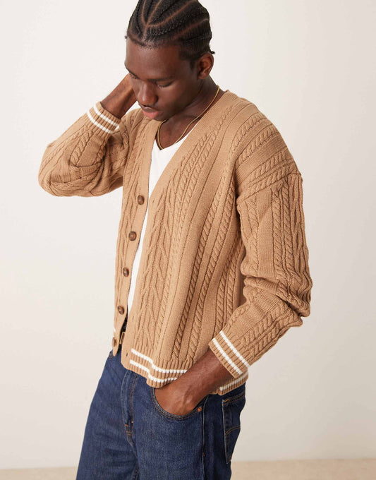 Relaxed Boxy Fit Cable Knitted Cardigan