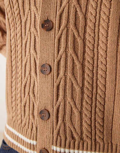 Relaxed Boxy Fit Cable Knitted Cardigan