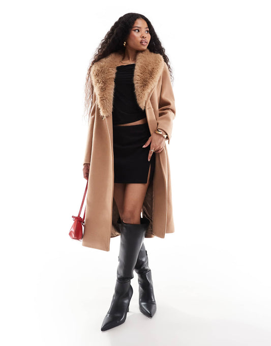 Petite Faux Fur Collar Coat