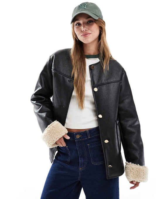 Collarless Borg Bonded Jacket