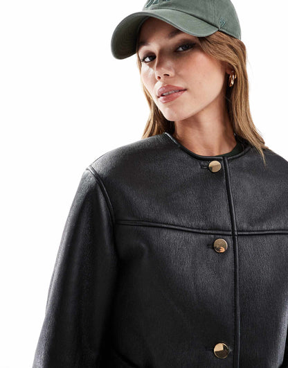 Collarless Borg Bonded Jacket