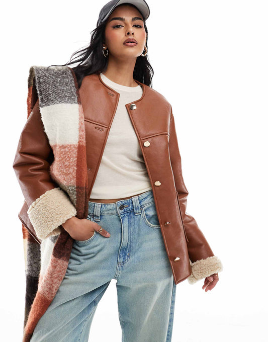Collarless Borg Bonded Jacket