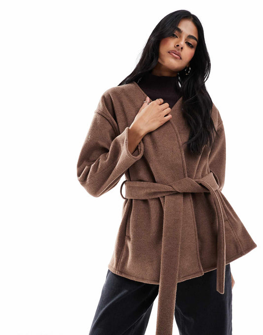 Belted Collarless Formal Coat