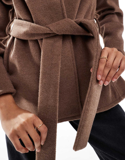 Belted Collarless Formal Coat