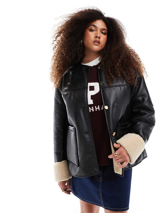 Curve Collarless Borg Bonded Jacket