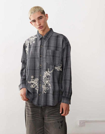 Oversized Check Shirt With Embroidery