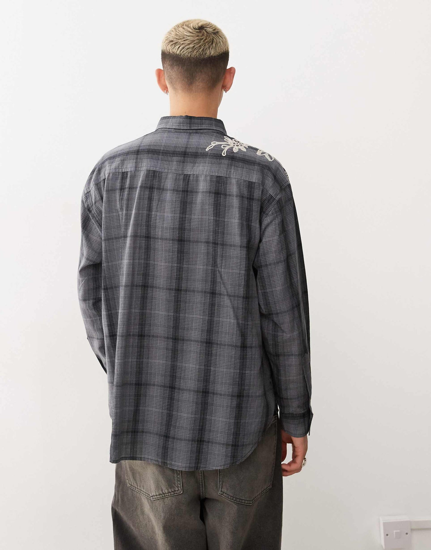 Oversized Check Shirt With Embroidery