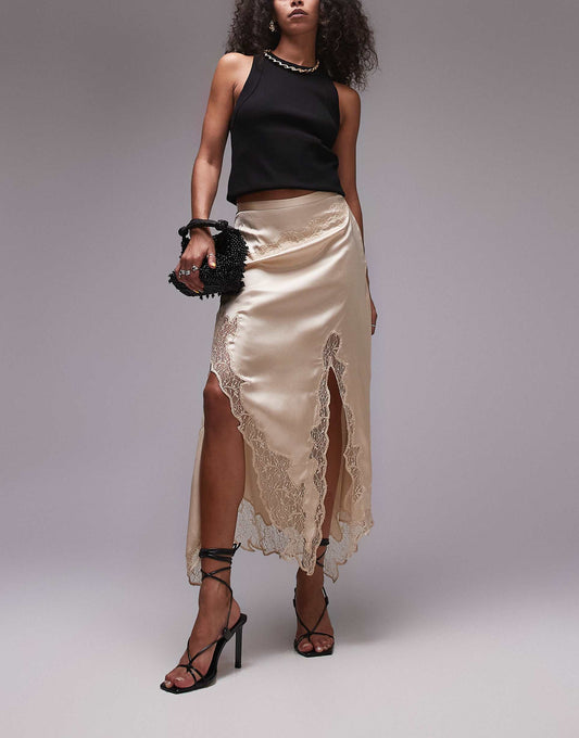 Satin And Lace Maxi Skirt