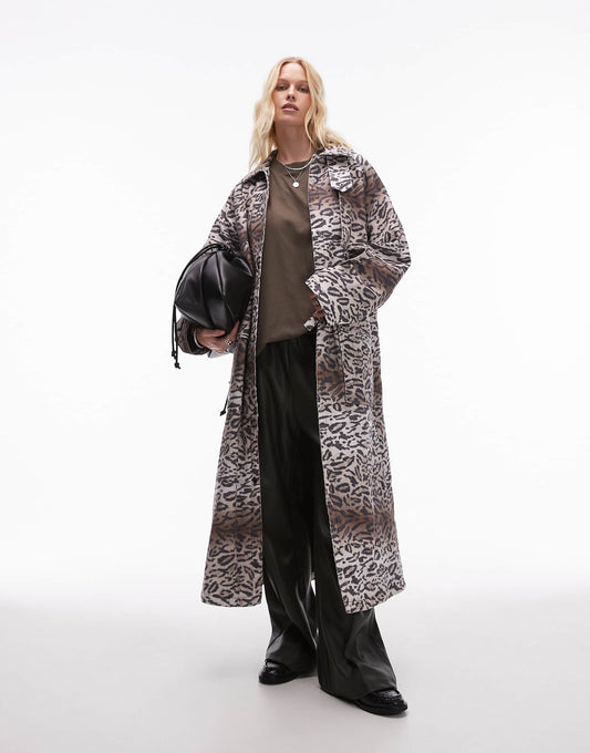 Leopard Print Cotton Long Jacket With Quilted Lining