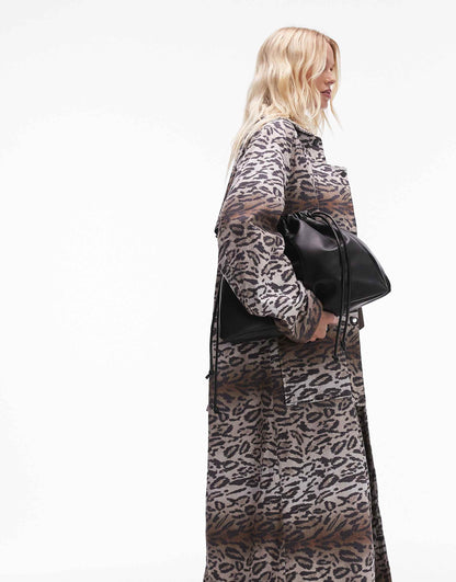 Leopard Print Cotton Long Jacket With Quilted Lining