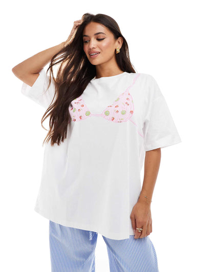 Oversized Tee With Fruit Bikini Graphic