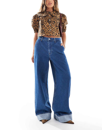 High Rise Wide Leg Jean With Turn Up