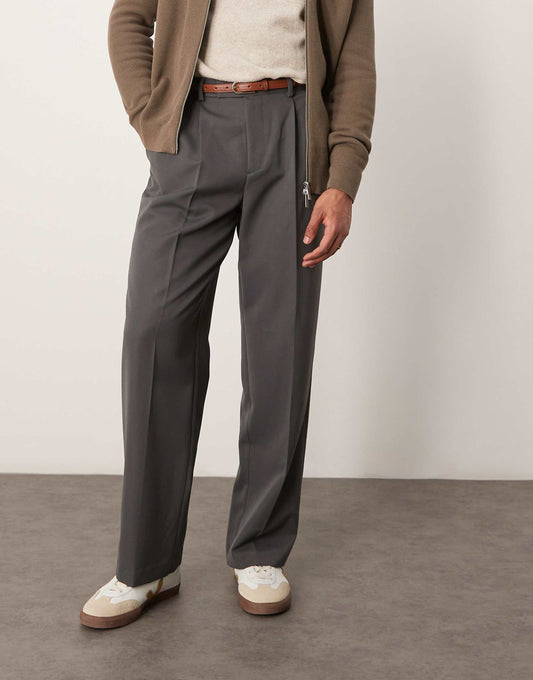 Smart Wide Leg Trousers With Double Pleats