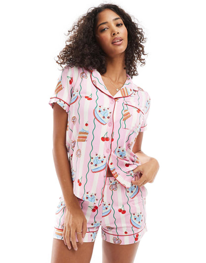 Poly Short Sleeve Revere Pyjama Set