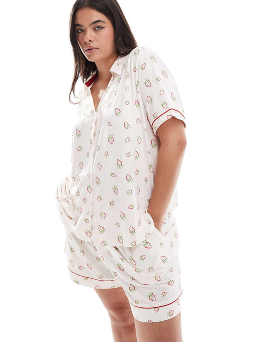 Curve Poly Short Sleeve Revere Pyjama Set