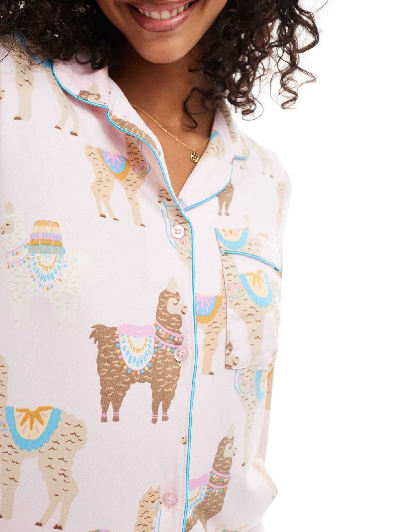 Poly Long Sleeve Revere And Trouser Pyjama Set