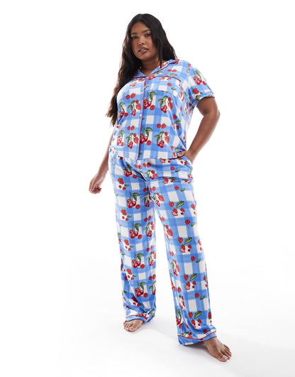 Curve Short Sleeve Revere And Trouser Pyjama Set
