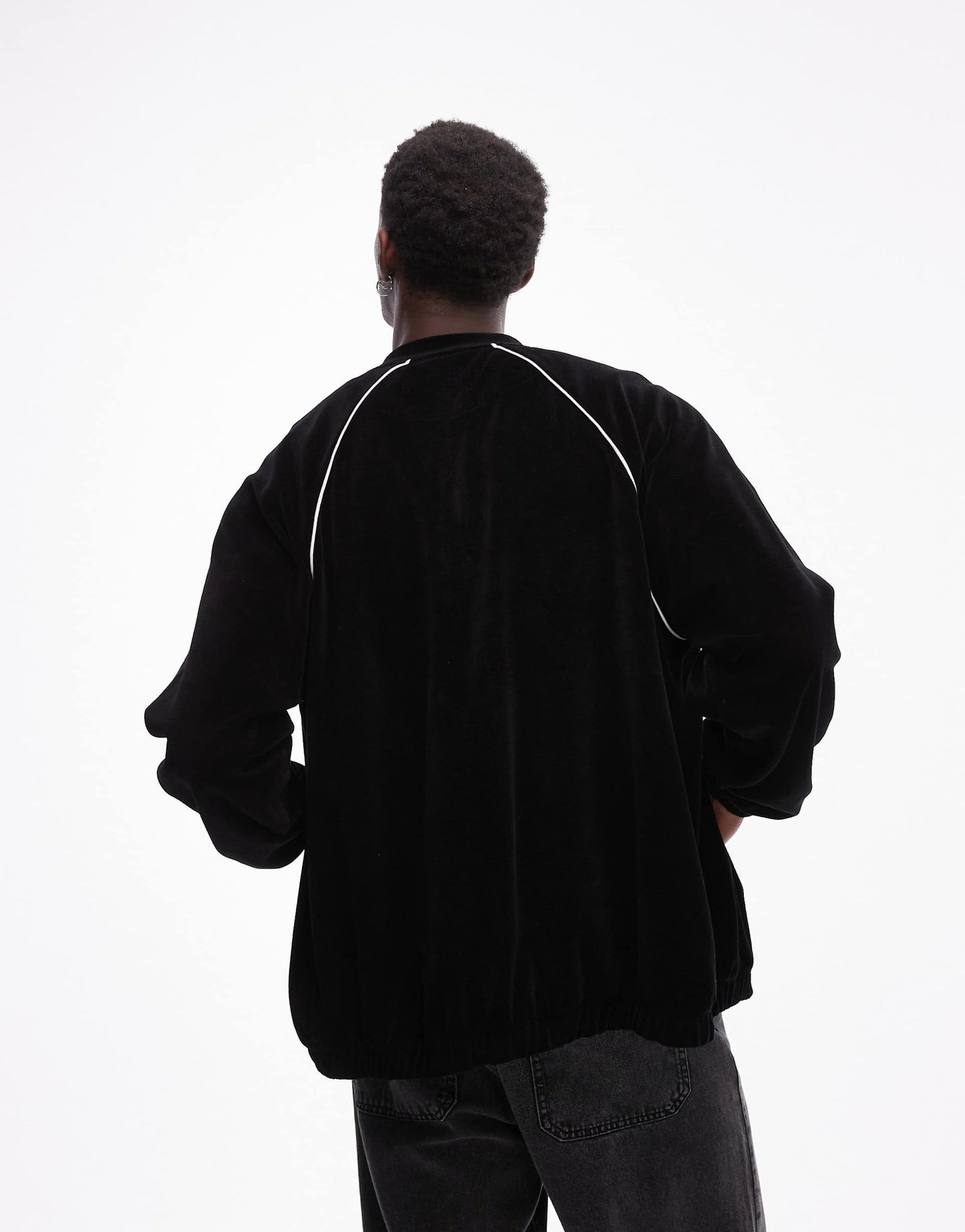 Oversized Fit Velour Full Zip Through With  Side Piping Detail