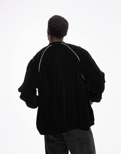 Oversized Fit Velour Full Zip Through With  Side Piping Detail