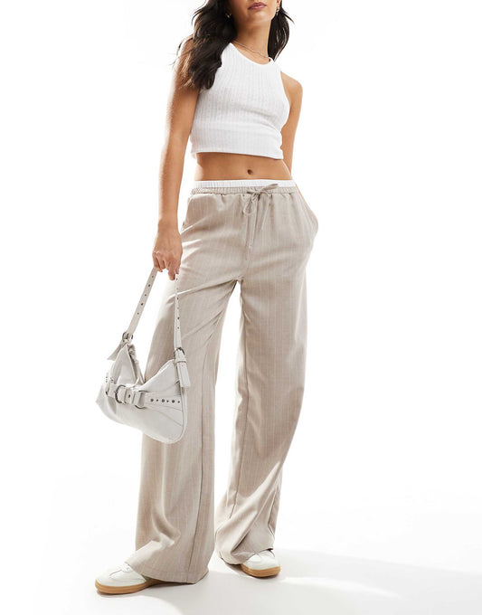 Tailored Wide Leg Trousers With Contrast Waistband