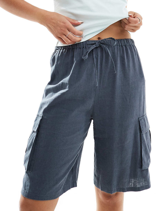 Linen Look Longline Cargo Short