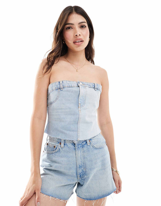 Contrast Denim Waistband Detail Corset