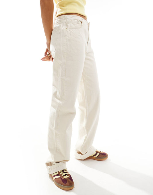 Mid Rise Straight Leg Jean With Raw Waistband
