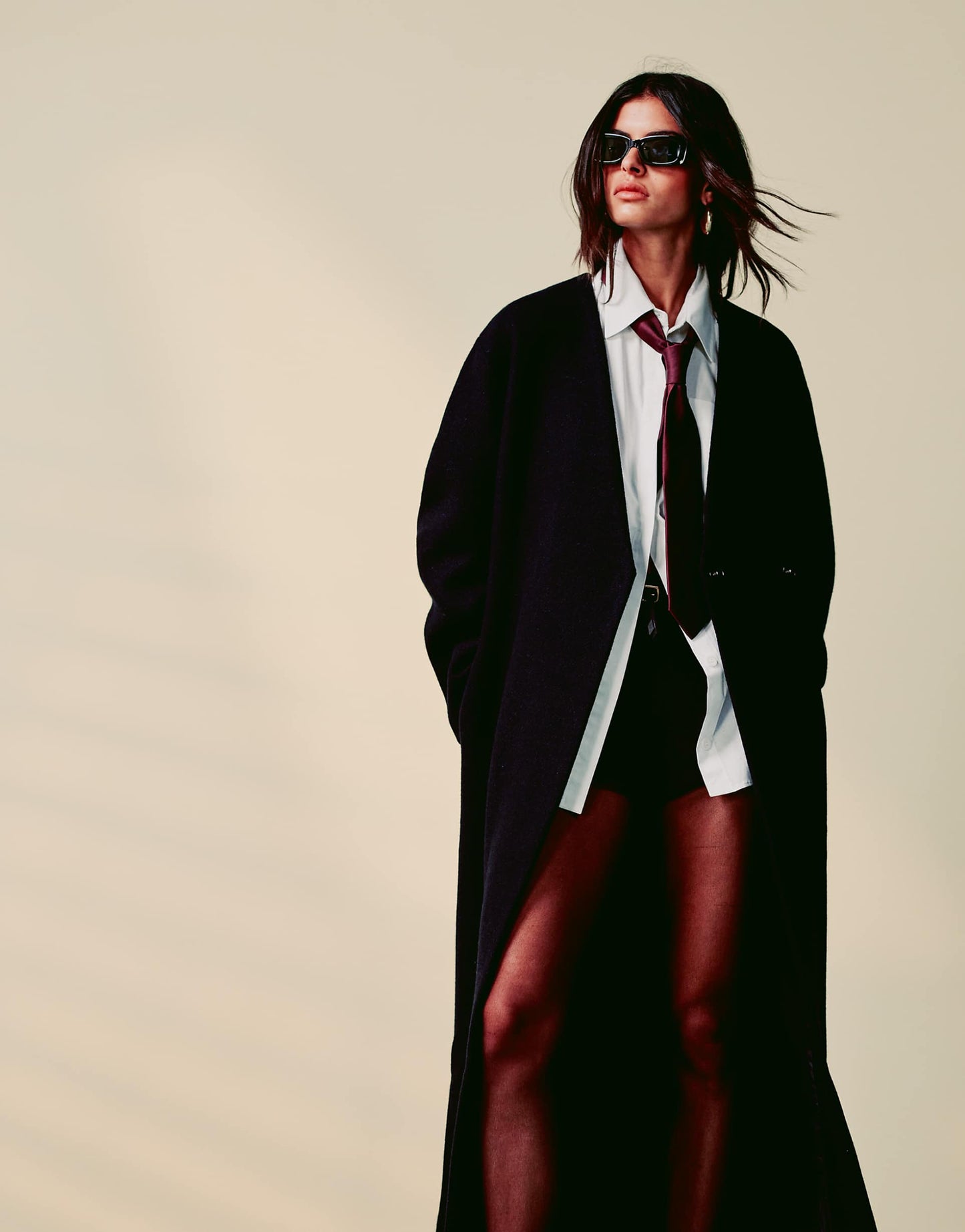 Collarless Nipped Waisted Wool Coat