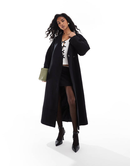 Collarless Nipped Waisted Wool Coat
