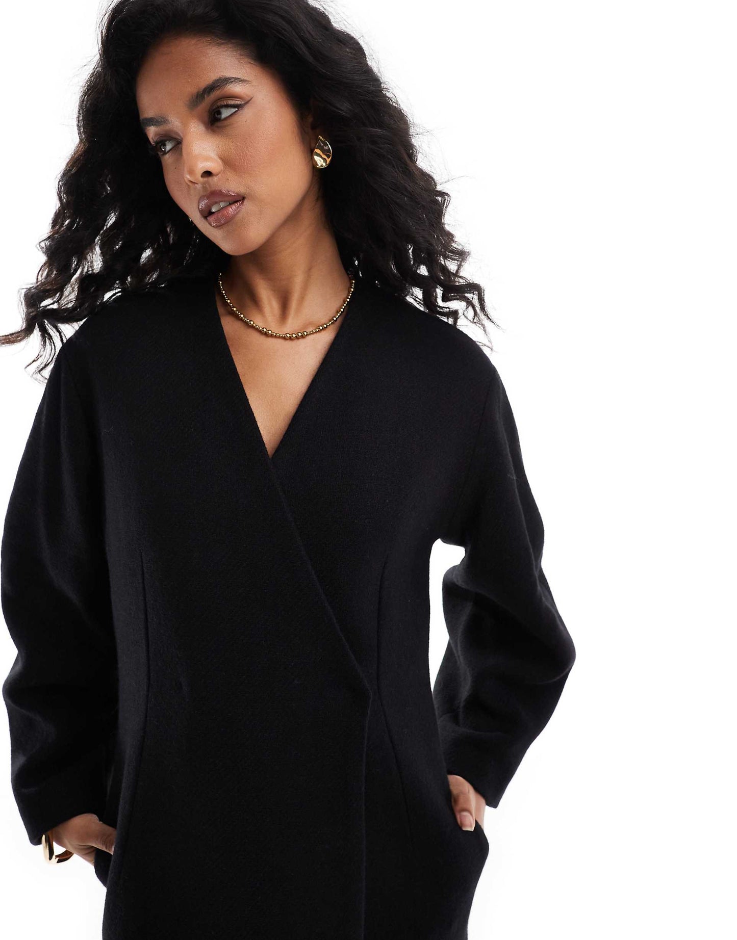 Collarless Nipped Waisted Wool Coat