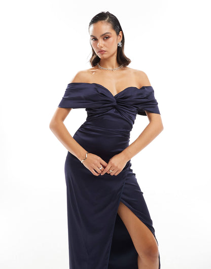 Satin Off Shoulder Maxi Dress