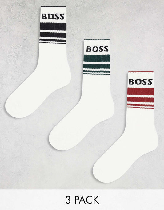 3 Pack Logo Socks With Sports Stripe