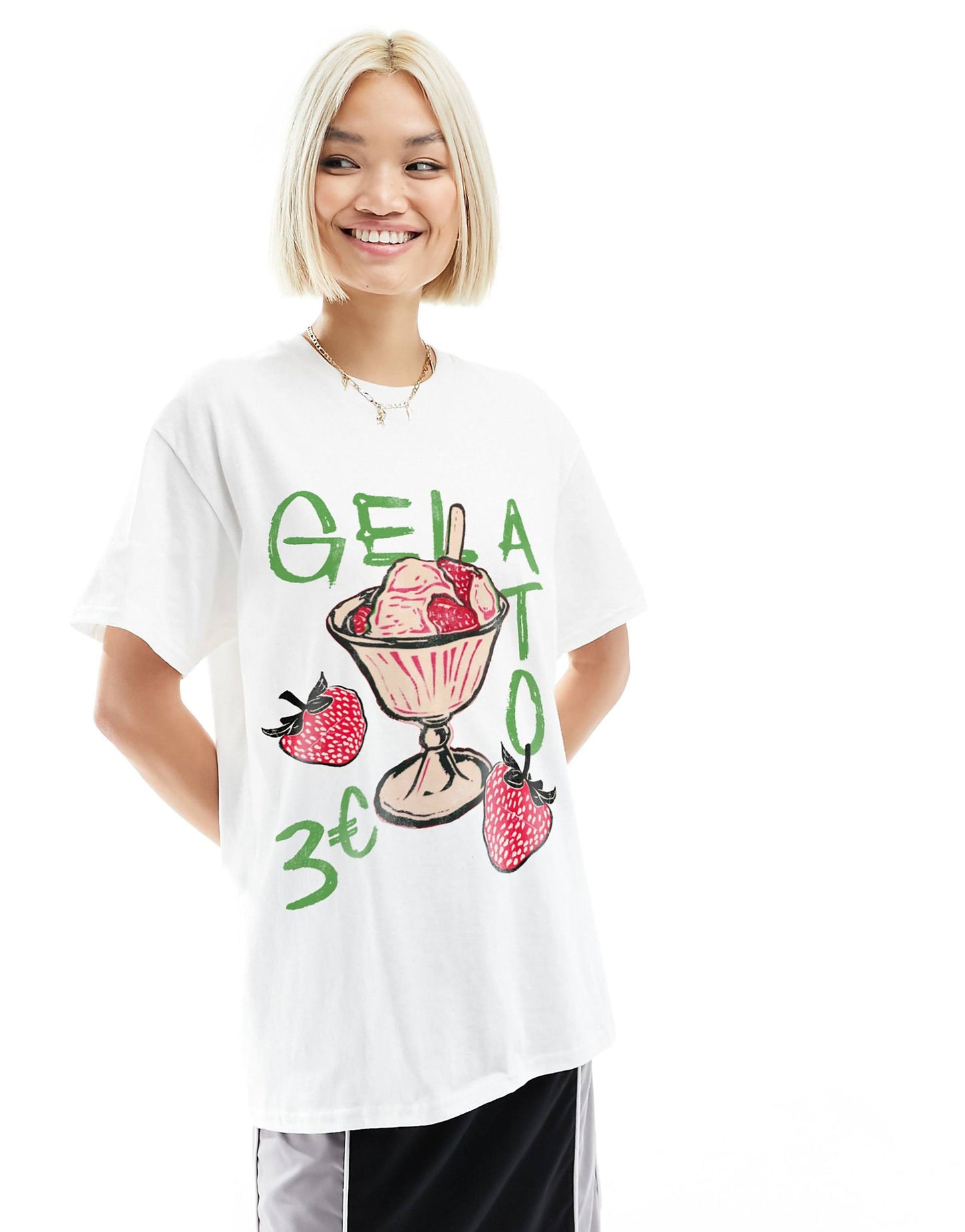 Oversized T-Shirt With Strawberry Gelato Graphic