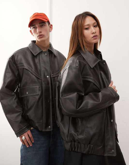 Unisex Leather Look Bomber