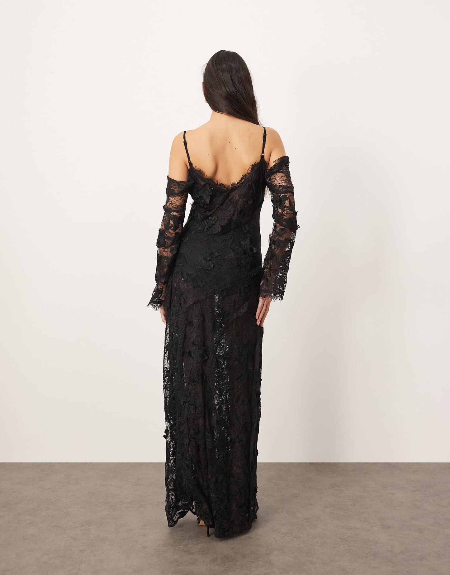 Lace Embroidered Cold Shoulder Maxi Dress With Split