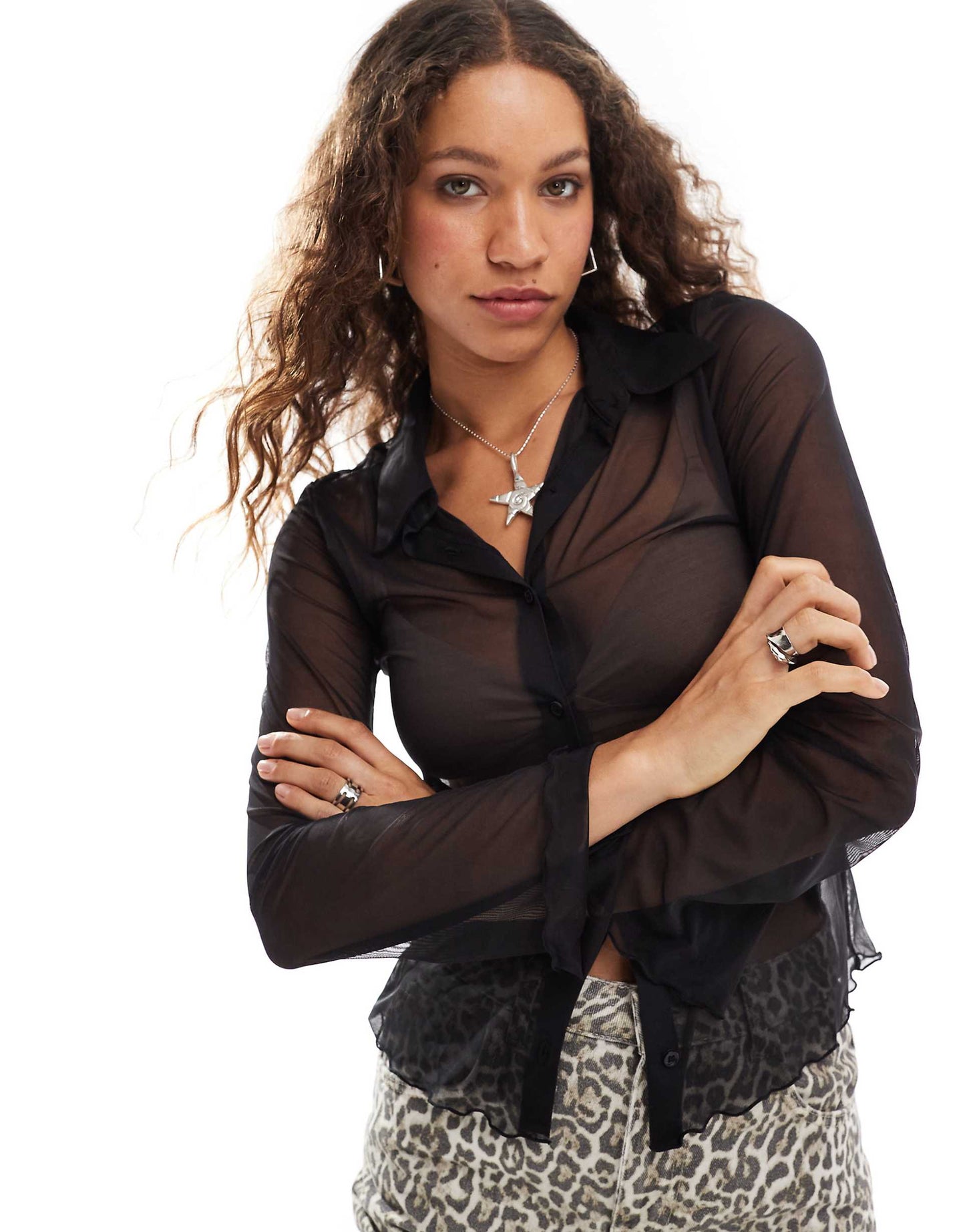 Long Sleeve Sheer Collar Shirt