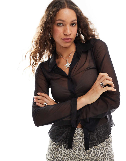 Long Sleeve Sheer Collar Shirt