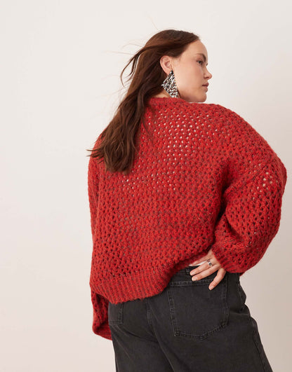 Curve Knitted Open Stitch Oversized Boxy Jumper
