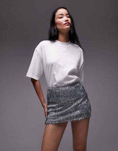 Needle Embellished Mini Skirt
