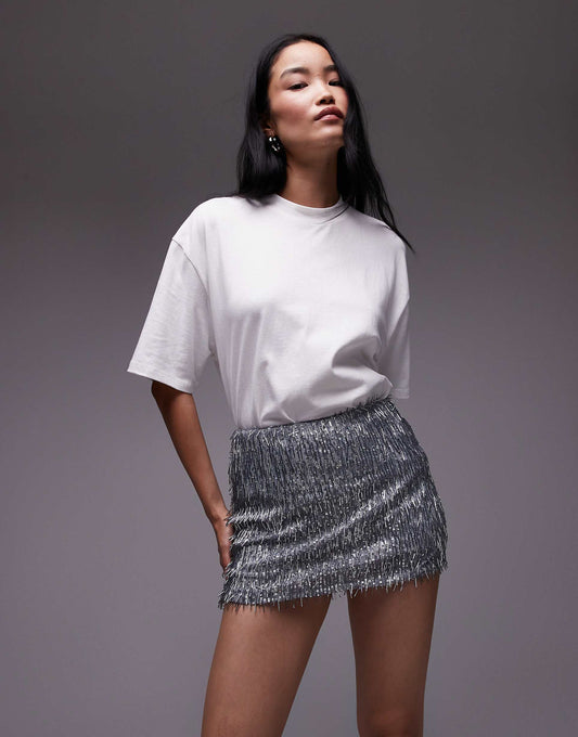 Needle Embellished Mini Skirt