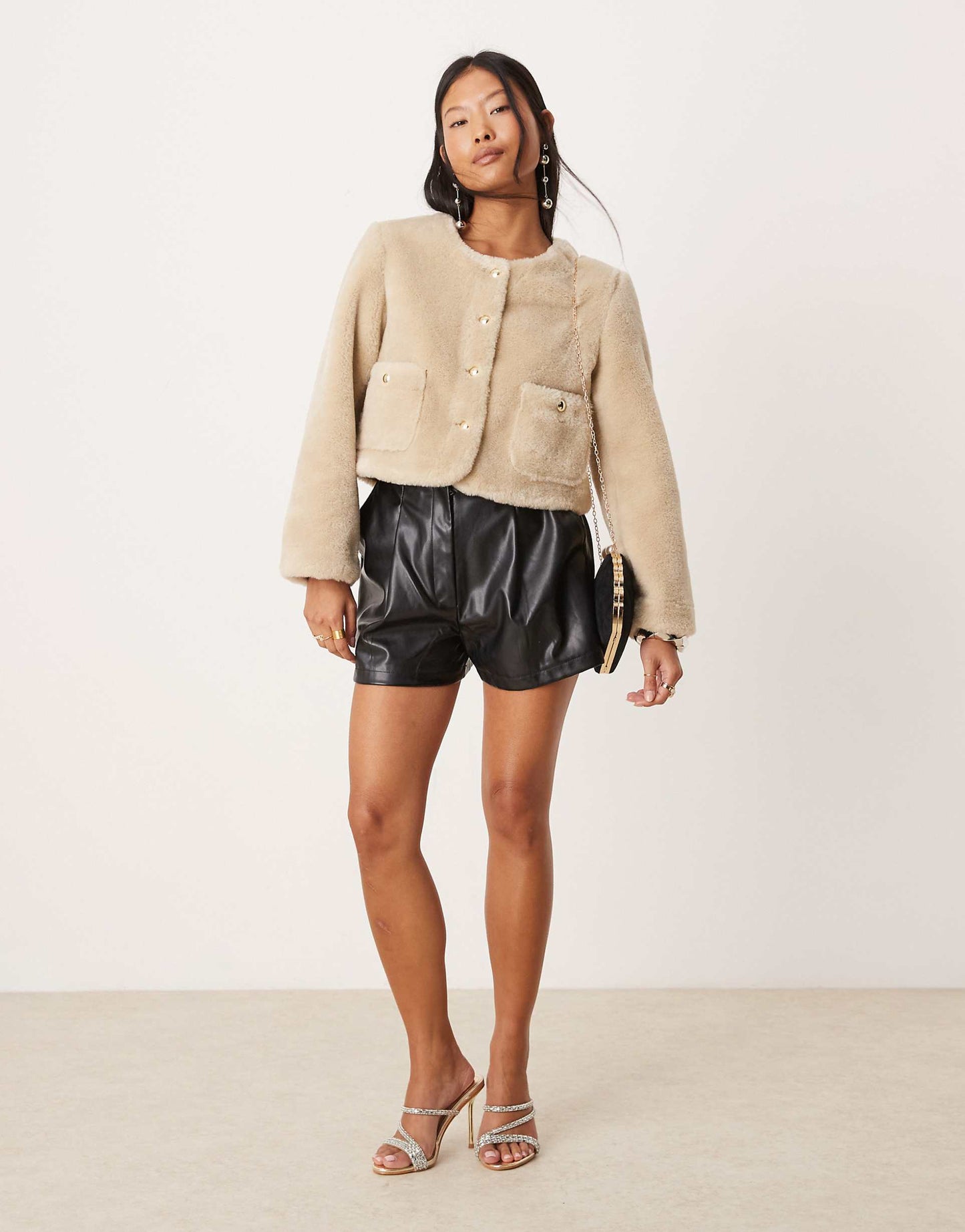 Petite Collarless Bonded Borg Jacket