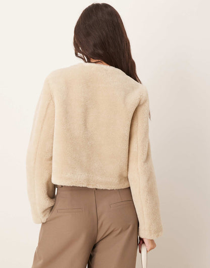 Collarless Bonded Borg Jacket