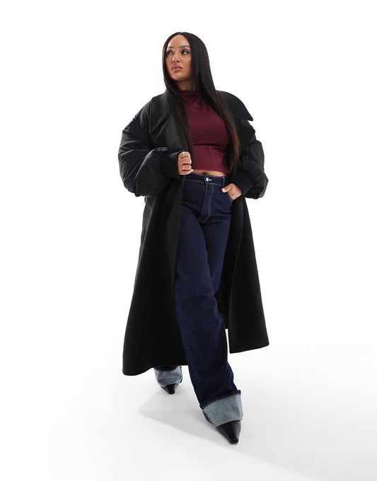 Curve Spliced Formal Bomber Coat