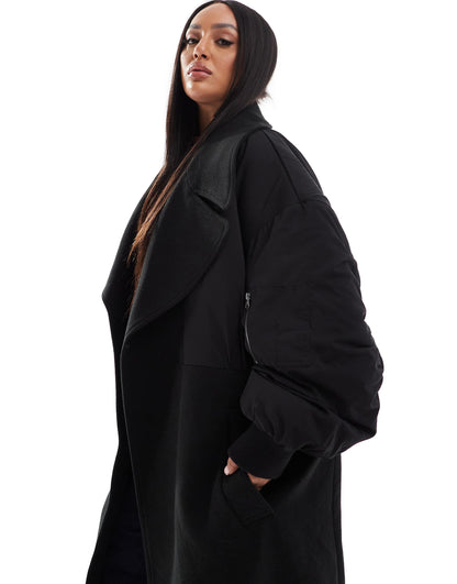 Curve Spliced Formal Bomber Coat