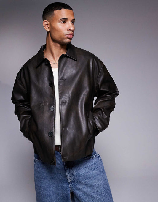 Faux Leather Harrington Jacket