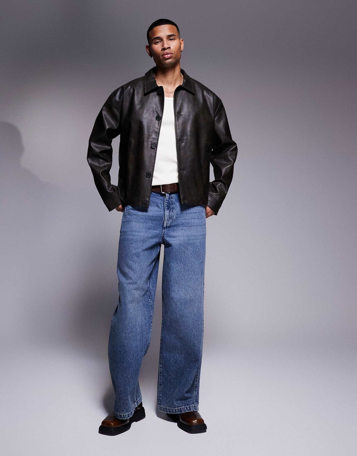 Faux Leather Harrington Jacket
